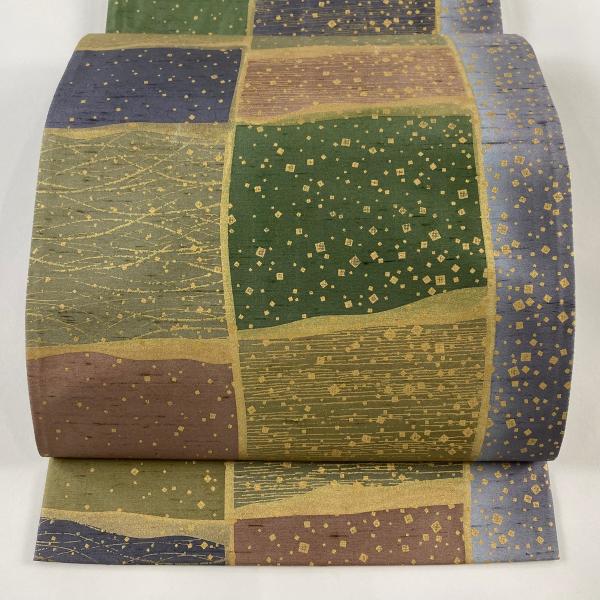 未使用 牛首紬 全通 箔 袋帯 角印