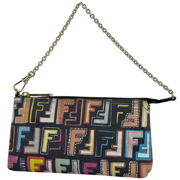 【美品】FENDI フェンディ ズッカ柄 アクセサリーポーチ ミニ ハンドバッグ FENDI（フェンディ） ズッカ柄 チェーン ポーチ ハンドバッグ