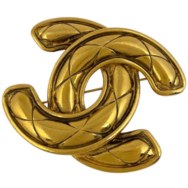 CHANEL ココマーク　ブローチ　ロゴ 箱付　ゴールド　バイカラー CHANEL シャネル ココマーク ブローチ マトラッセ GP ゴールド