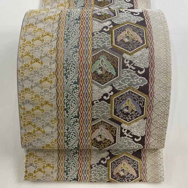 袋帯 美品 逸品 山口美術織物 落款あり 菊地祥波錦文 金銀糸 箔 黒 