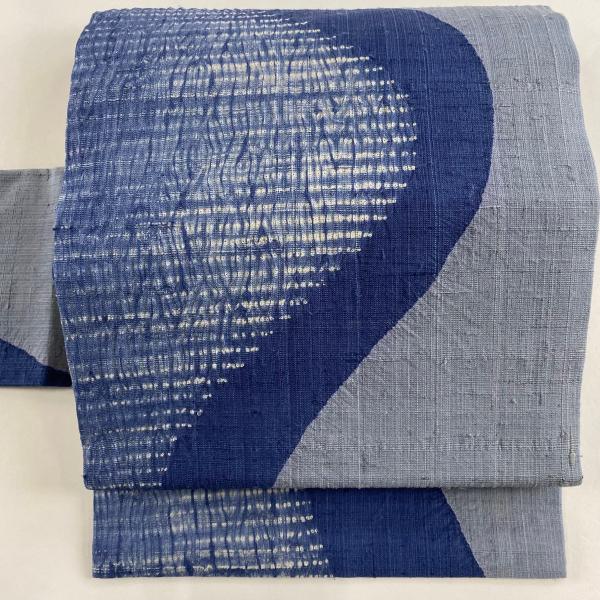 名古屋帯 名品 紬地 幾何学模様 絞り 青灰色 正絹 中古 : リユース