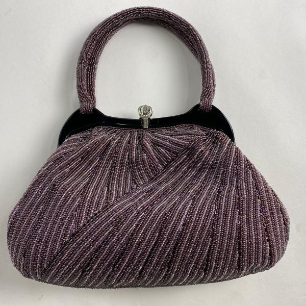 美品　和装バッグ ビーズバッグ フォーマル ビーズ 和装小物 茶 和装バッグ 優品 ビーズバッグ フォーマル 華文 幾何学 茶色 ビーズ