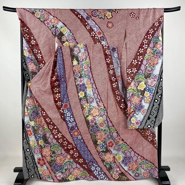 振袖 身丈167cm 裄丈69.5cm L 袷 熨斗 桜 金彩 絞り 赤 正絹 美品 名品  