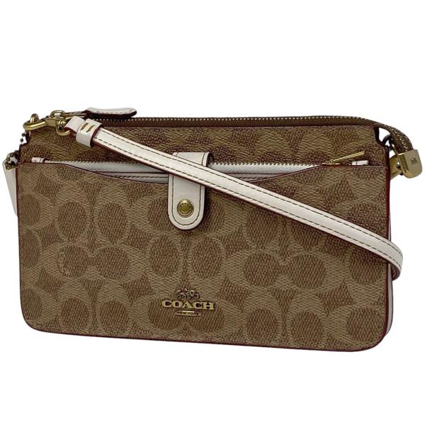 美品 COACH メッセンジャー ショルダーバッグ ダークブラウン キャンバス COACH コーチ シグネチャー ショルダーバッグ ノア ポップアップ