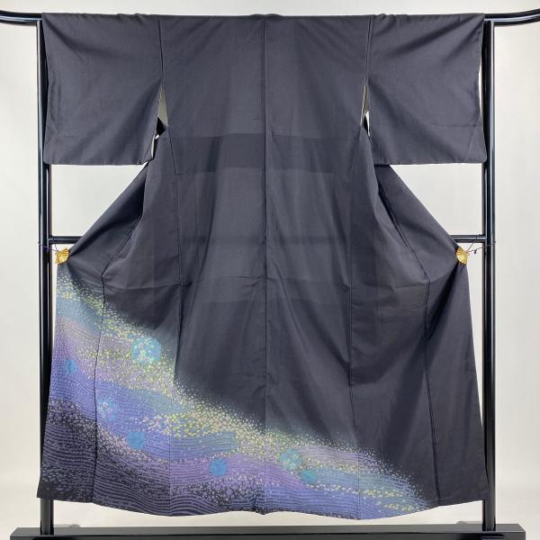 訪問着 身丈152.5cm 裄丈64.5cm M 袷 雪輪 桜 絞り ぼかし 墨色 正絹