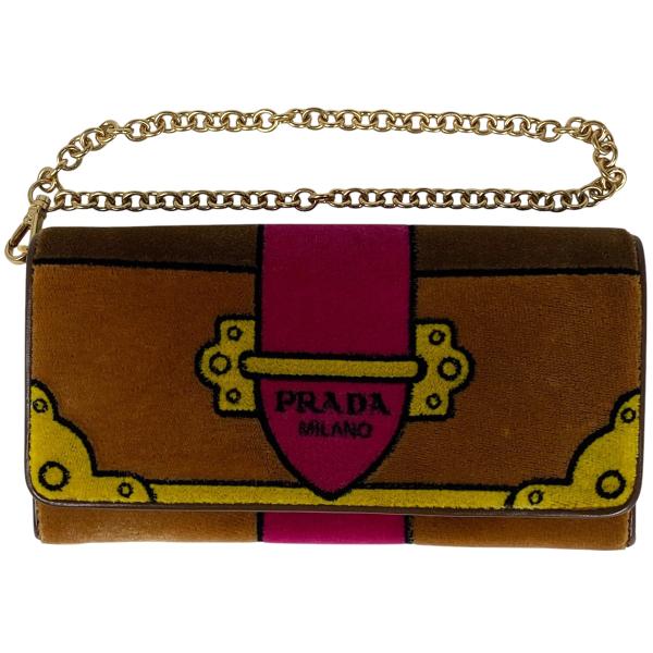 PRADA プラダ ロゴ 長財布 ベロア チェーン ベルベット ブラウン PRADA プラダ ロゴ 長財布 ベロア チェーン ベルベット ブラウン