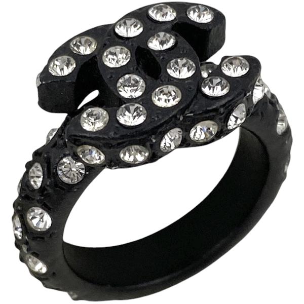 CHANEL 希少リング 12.5号 ココマーク ラインストーン 指輪 袋付 黒 CHANEL（シャネル） ココマーク ラインストーン リング 指輪 リング 12