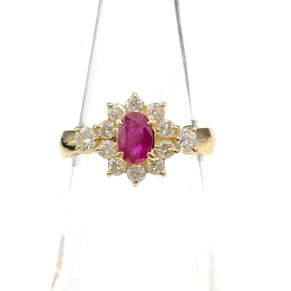 K18 ルビー メレダイヤ リング ルビー デザインリング YG イエローゴールド 指輪 メレダイヤ リング