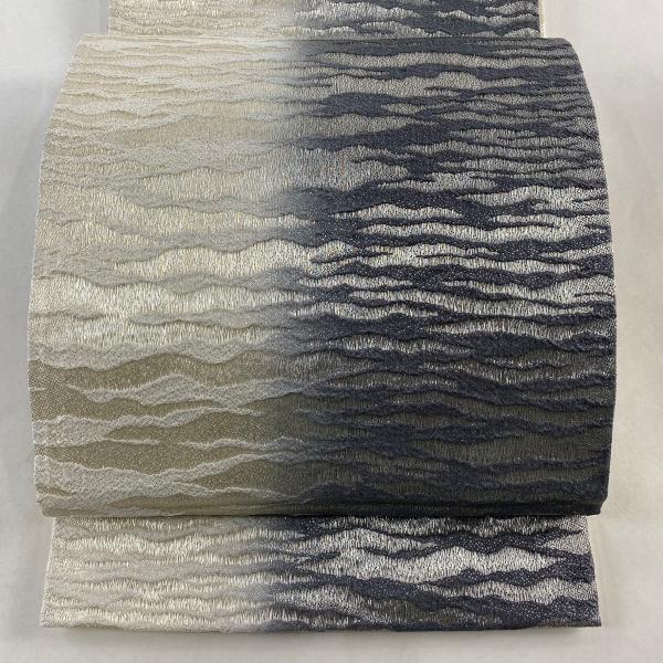 袋帯 美品 秀品 手先二通り 霞 銀糸 箔 クリーム 正絹 中古 袋帯 美品 秀品 手先二通り 霞 銀糸 箔 クリーム 正絹 中古
