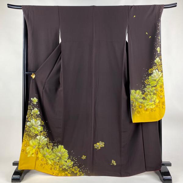 振袖 身丈167.5cm 裄丈68cm L 袷 草花 ぼかしぼかし 濃紫 正絹 振袖 身丈167.5cm 裄丈68cm L 袷 草花 ぼかしぼかし 濃紫 正絹