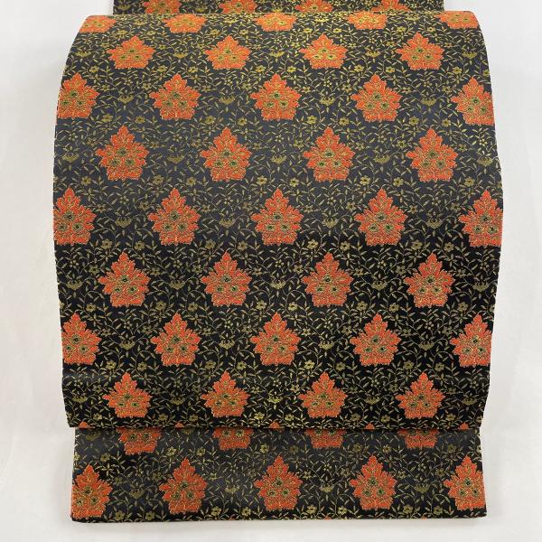 開き名古屋帯 美品 名品 龍村美術織物 草花 金糸 黒 正絹 中古 開き名古屋帯 美品 名品 龍村美術織物 草花 金糸 黒 正絹 中古