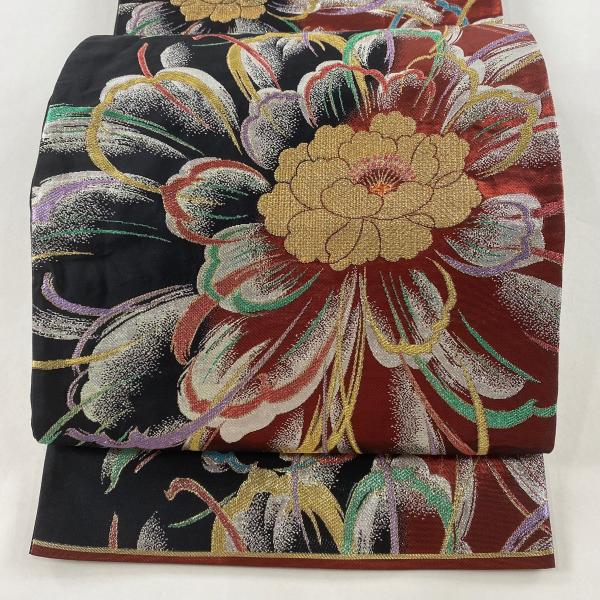 袋帯 美品 秀品 振袖向き 花 金銀糸 箔 赤 六通 正絹 中古 袋帯 美品 秀品 振袖向き 花 金銀糸 箔 赤 六通 正絹 中古