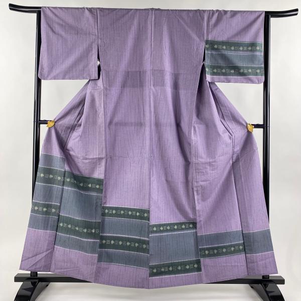 大島紬 身丈166cm 裄丈64cm M 袷 名匠たかし 証紙 鳥 草花 灰白 正絹  