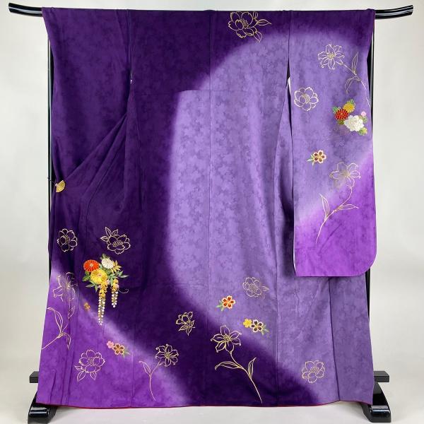 振袖 身丈168.5cm 裄丈69cm L 袷 菊 藤 刺繍 金彩 紫 正絹 名品 振袖 身丈168.5cm 裄丈69cm L 袷 菊 藤 刺繍 金彩 紫 正絹 名品