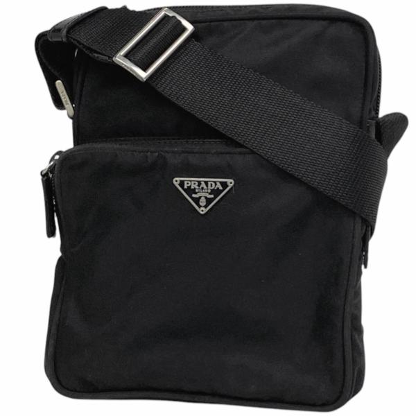 PRADA プラダ ナイロン ロゴプレート ショルダーバッグ ブラック PRADA プラダ ロゴプレート ショルダーバッグ 斜め掛け ナイロン