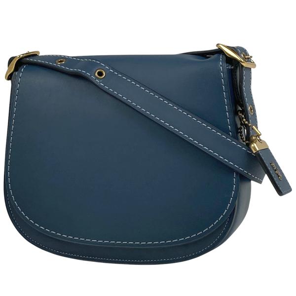 COACH コーチ ロゴ ショルダーバッグ 斜め掛け レザー ブルー