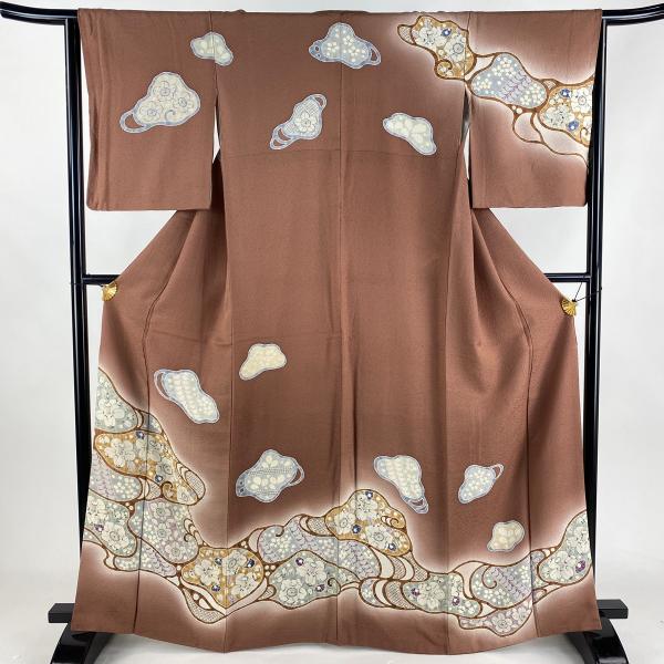 付下げ 身丈165cm 裄丈67cm 正絹 逸品 【中古】 付下げ 身丈165cm 裄丈66cm M 袷 陶彩染 幾何学 薄茶色 正絹 秀品