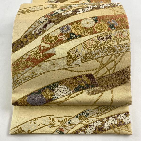 袋帯 秀品 落款あり ますいわ屋 迎賓蒔絵 金糸 箔 金色 六通