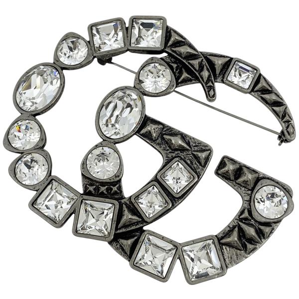 【ヴィンテージ】GUCCI ブローチ　カラーストーン　GG ゴールド　大きめ ヴィンテージ】GUCCI ブローチ カラーストーン GG ゴールド 大きめ