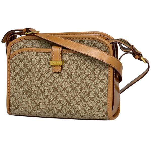 CELINE セリーヌ マカダム柄 コーティングキャンバス×レザー バッグ ベー CELINE セリーヌ マカダム柄 コーティングキャンバス×レザー