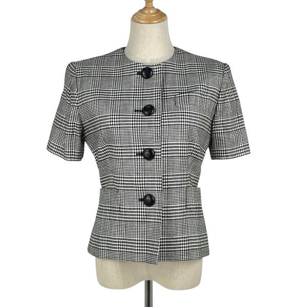 ★美品★ディオール　半袖ジャケット　M コットン100% チェック Christian Dior（クリスチャン・ディオール） チェック柄 ノーカラー