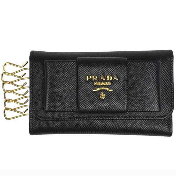 ほぼ未使用品　箱付き　PRADA プラダ　6連キーケース　ロゴグラム　ブラック プラダ キーケース6連 ヴィッテロムーブ トライアングルロゴ