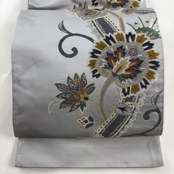 正絹 六通袋帯 【花々 青 シルバー】 正絹 六通袋帯 【花々 青 シルバー】 正絹 六通袋帯 【花々 青