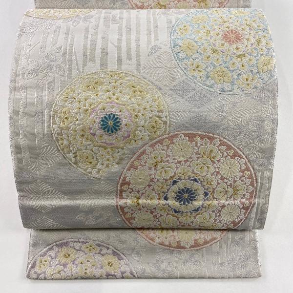 袋帯 秀品 華文 樹木 金糸 箔 鼠色 六通 正絹 中古 : リユースセレクト