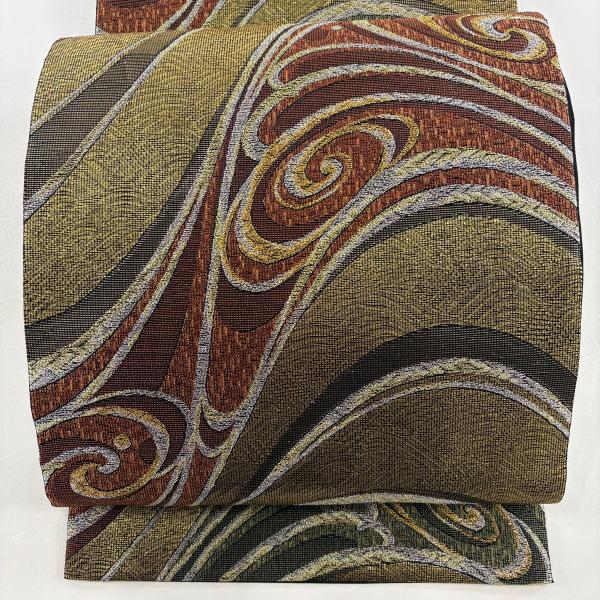 袋帯 秀品 波 金糸 箔 金色 六通 正絹 中古 在庫一掃 : リユース