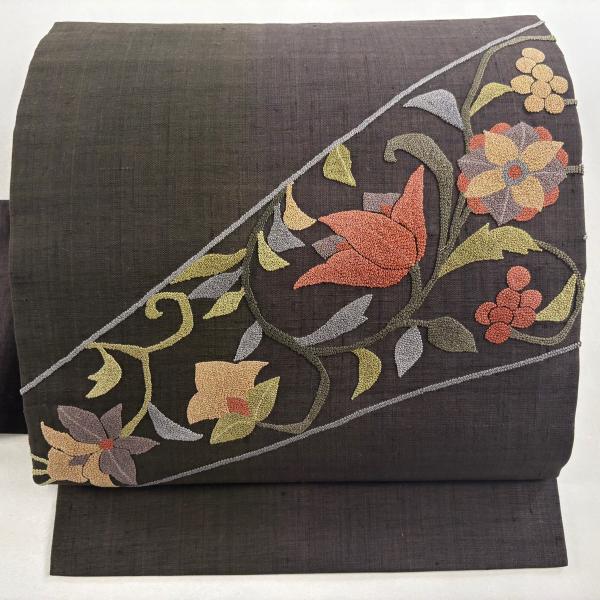 O0796 美品 逸品 お洒落 紅型 紬地 正絹 名古屋帯