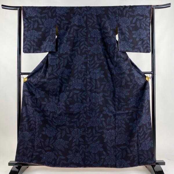 結城紬 身丈162cm 裄丈63cm S 袷 本場結城紬 証紙あり 草花 亀甲