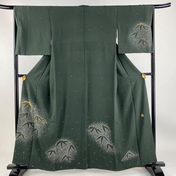 付下げ 身丈158.5cm 裄丈66cm M 袷 岩井友見 落款あり 笹 幾何学 金彩