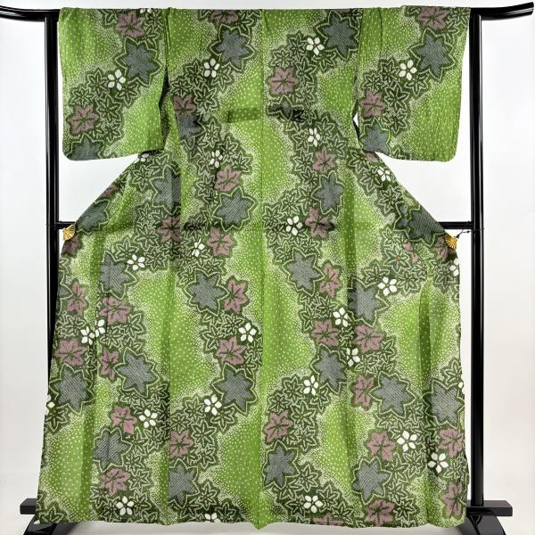 浴衣 身丈163cm 裄丈63cm S 絞り浴衣 楓 よもぎ色 綿 美品 名品