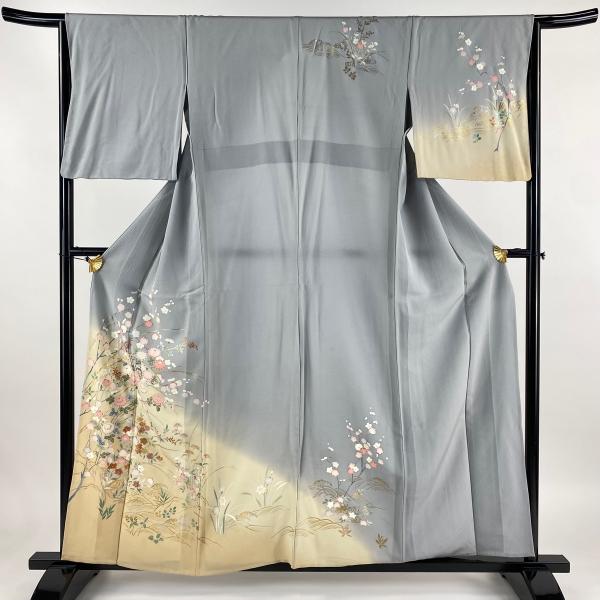 訪問着 身丈156.5cm 裄丈65.5cm M 単衣 扇面 草花 金銀彩 ぼかし