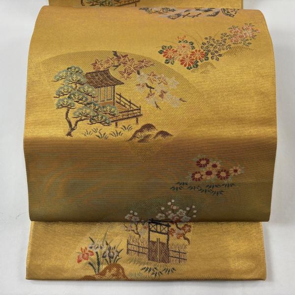 袋帯 美品 秀品 御所車 松竹梅 金色 六通 正絹 中古 在庫一掃