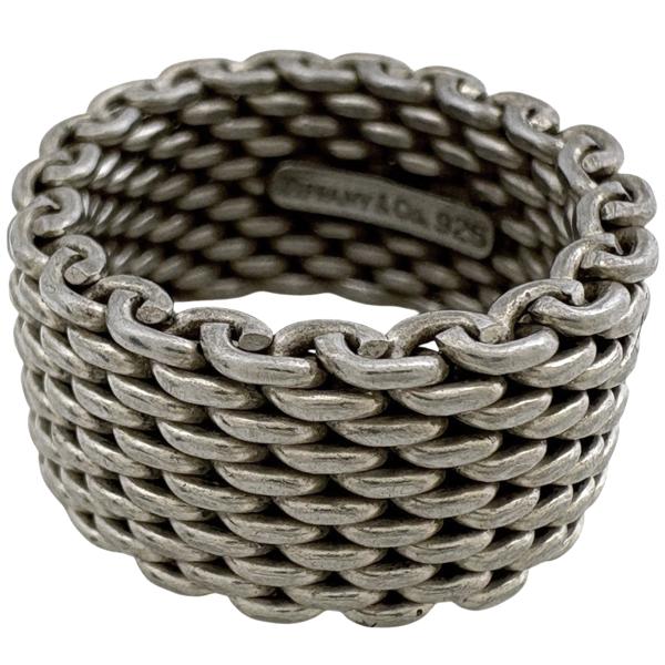 【限定値下げ】ティファニー　サマセットハートメッシュリング　シルバー　9号相当 限定値下げ】ティファニー サマセットハートメッシュリング シルバー 9