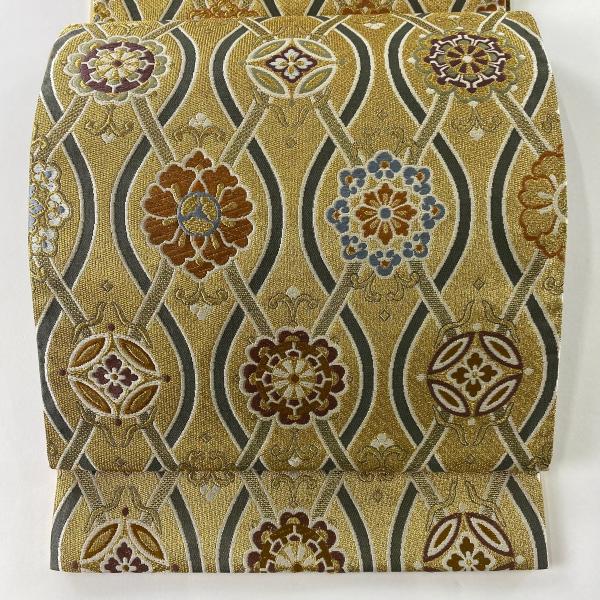 袋帯 美品 名品 華文 立涌 刺繍 金糸 金色 六通 正絹 中古 在庫一掃