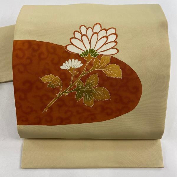 名古屋帯 秀品 落款あり 菊 ベージュ 正絹 中古 在庫一掃 : リユース