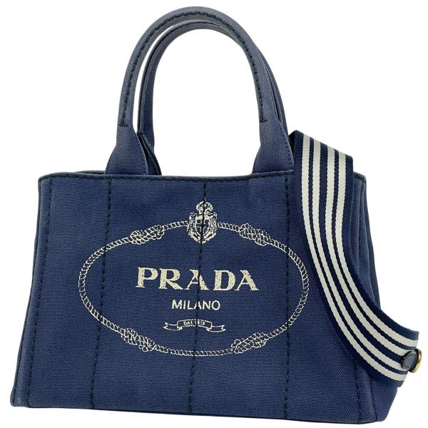 【美品✨】PRADA プラダ　カナパ　ハンドバッグ　ネイビー　刺繍 PRADA（プラダ） カナパ トート 2WAY ショルダーバッグ ハンドバッグ