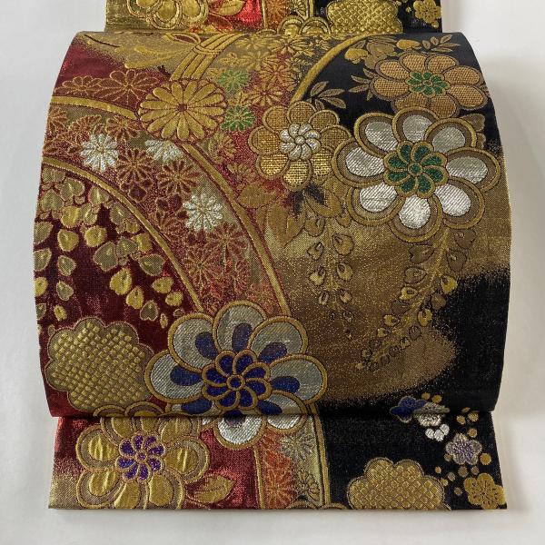 袋帯 秀品 草花 金糸 箔 金色 六通 正絹 中古 : リユースセレクト