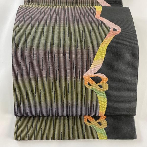 カラフル幾何学模様 袋帯 袋帯 秀品 幾何学模様 刺繍 灰緑 六通 正絹 中古 : リユースセレクト