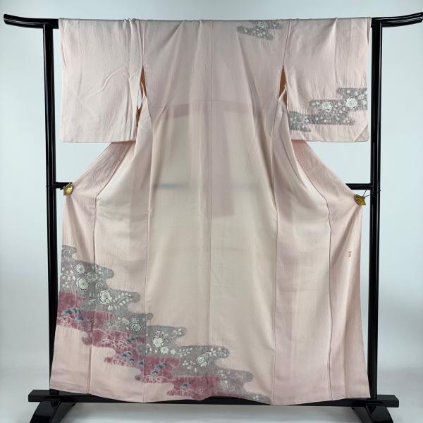 訪問着 身丈158cm 裄丈63.5cm S 袷 滝泰 落款あり 辻が花 霞 ピンク