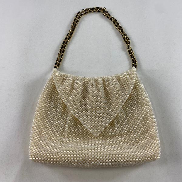 和装バッグ 美品 逸品 パール調ビーズバッグ フォーマル シルバーの