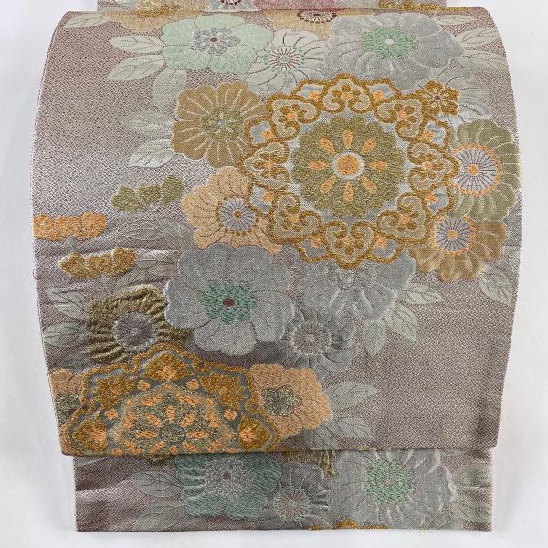 袋帯 秀品 華文 桜 金銀糸 箔 銀色 六通 正絹 中古 : リユース