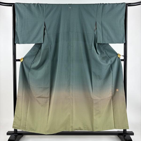 付下げ 身丈156cm 裄丈65.5cm M 袷 曽根武勇 落款あり 格子 染め分け