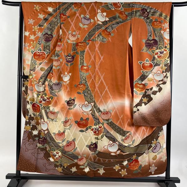 振袖 名品 身丈156cm 裄丈62cm 正絹 【中古】 美品 振袖 身丈156cm 裄丈62cm S 袷 草花 地紋 金糸 金彩 赤 正絹 秀品