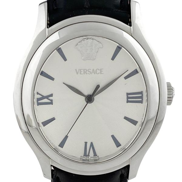 ヴェルサーチ VERSACE オーバル 0LQ99 腕時計 SS レザー クォーツ