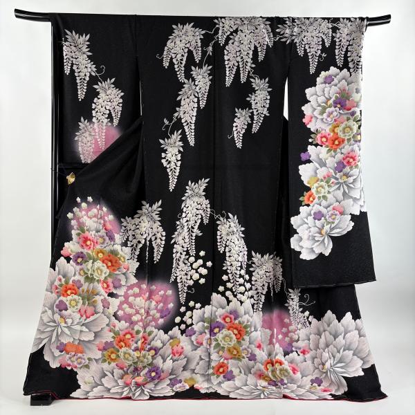 ツインズ☆218000円華やかな花模様お仕立て品振袖☆身丈155.5cm 振袖 身丈182cm 裄丈73.5cm 未仕立て 仮絵羽 草花 蘭 銀通し