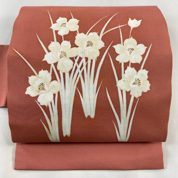 名古屋帯 優品 水仙 金彩 ピンク 正絹 中古 : リユースセレクト