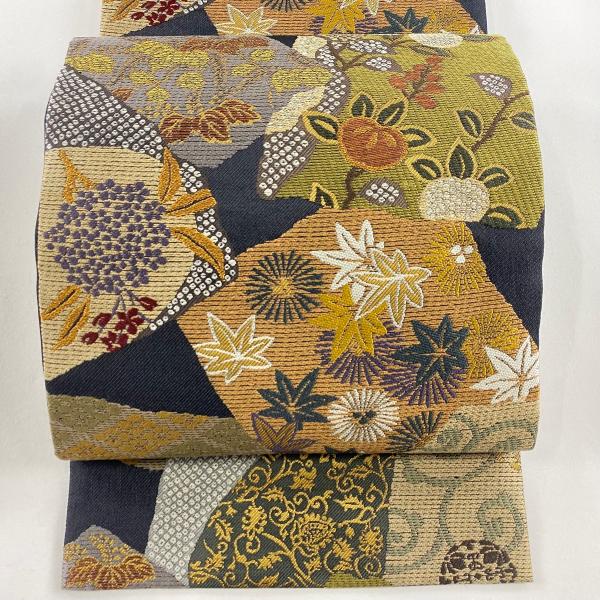 袋帯 美品 名品 落款あり 橘 桐 箔 黒 六通 正絹 中古 在庫一掃